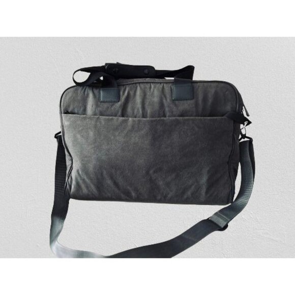Lo & Sons Messenger Bag Polished Canvas Charcoal Gray Lined Crossbody 16" - Picture 1 of 11